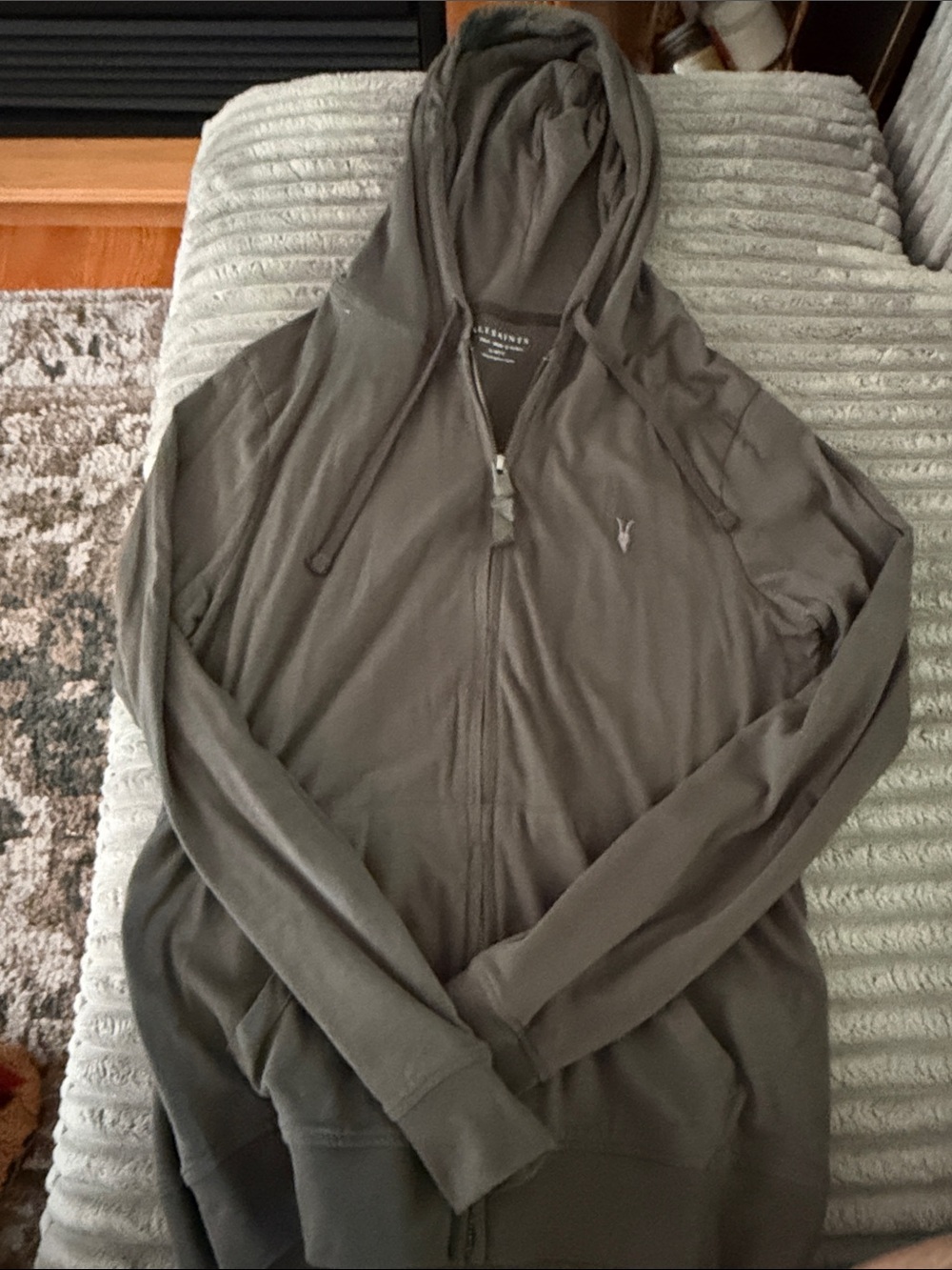 AllSaints Olive Green Lightweight Zip Hoodie Jacket